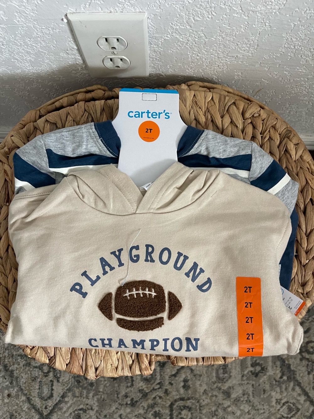 Carter's Beige & Navy Short-Sleeve 2-Pack 'Playground' Football Tee Set